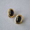6178733956de531eac9cdeb8056a1250 Golden Black Stone Oval Stud Earrings