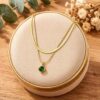 68e28077c4fe1735877a5936704c32ce Green Square-Cut Crystal Pendant Titanium Steel Necklace