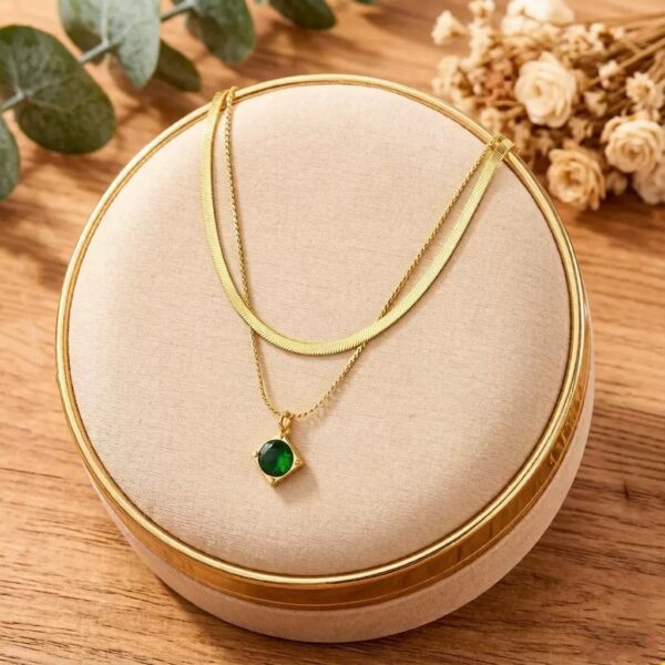 68e28077c4fe1735877a5936704c32ce Green Square-Cut Crystal Pendant Titanium Steel Necklace