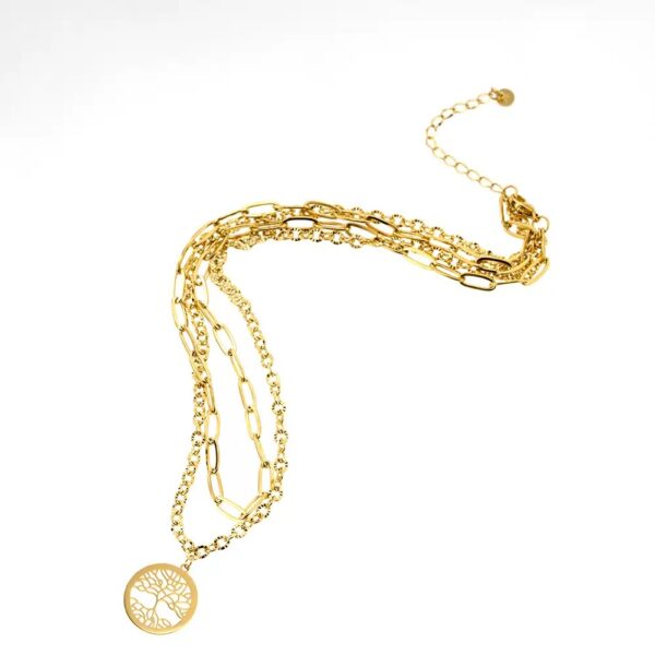 69b8611c8c2005e2500f423d7a017904 Tree of Life Layered Titanium Necklace | Gold Double Chain Pendant