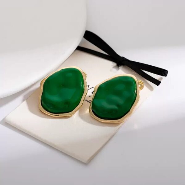 Minimalist Irregular Green Alloy Earrings | Trendy Geometric Design