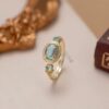 Aqua Halo Adjustable Gold Open Ring