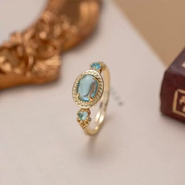 Aqua Halo Adjustable Gold Open Ring