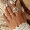 Pearl & Crystal Floral Statement Ring