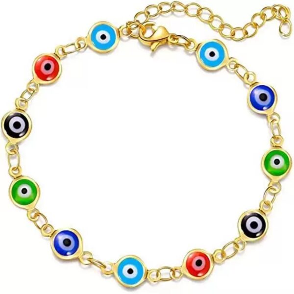 Colorful Evil Eye Lucky Protection Bracelet | Gold-Tone Adjustable Good Luck Charm Bracelet