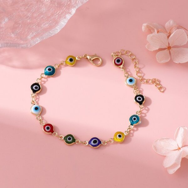Colorful Evil Eye Lucky Protection Bracelet | Gold-Tone Adjustable Good Luck Charm Bracelet