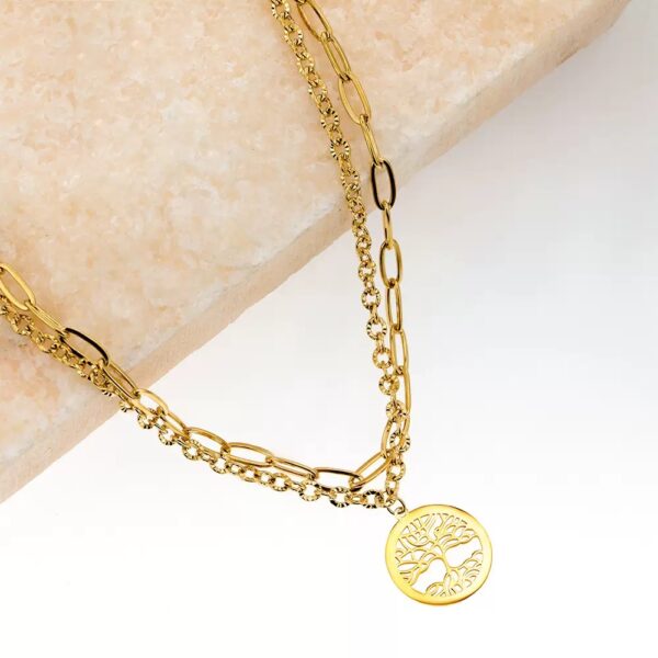 9820511b72c7ef0ccd9bac7f9f8770bf Tree of Life Layered Titanium Necklace | Gold Double Chain Pendant