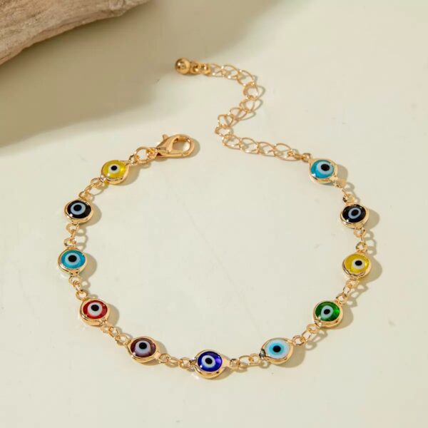 Colorful Evil Eye Lucky Protection Bracelet | Gold-Tone Adjustable Good Luck Charm Bracelet