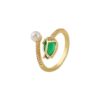Emerald Pearl Asymmetrical Gold Ring