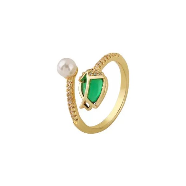 Emerald Pearl Asymmetrical Gold Ring