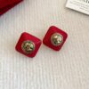 Red Emblem Square Alloy Earrings – Bold Statement Jewelry