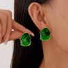 Emerald Glow Irregular Resin Stud Earrings – Green Alloy Fashion Jewelry