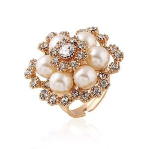 Pearl & Crystal Floral Statement Ring