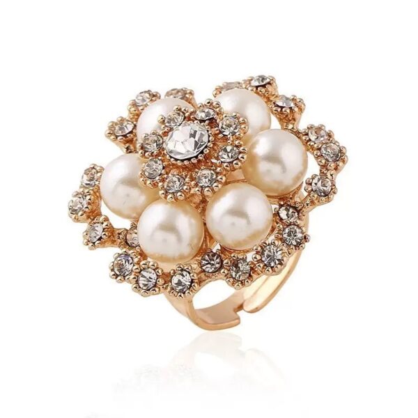 Pearl & Crystal Floral Statement Ring