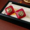 Red Emblem Square Alloy Earrings – Bold Statement Jewelry