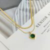 ca278ea211c20865e679dd609d4da833 Green Square-Cut Crystal Pendant Titanium Steel Necklace