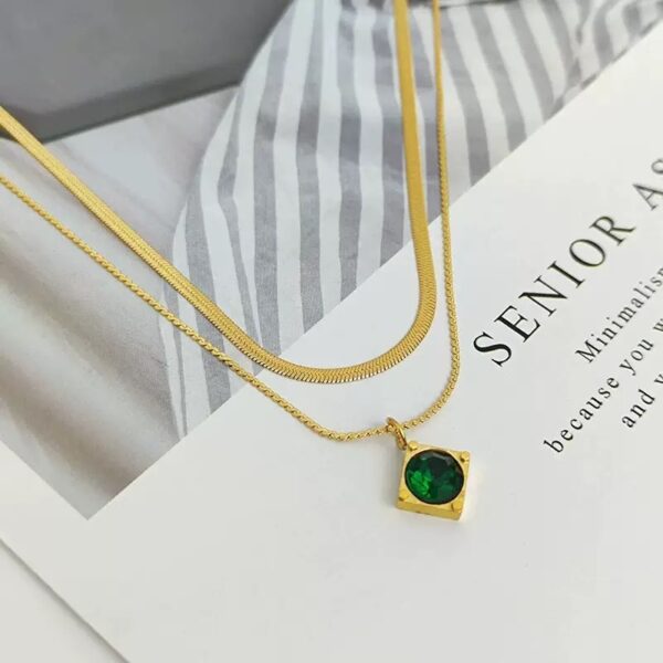 ca278ea211c20865e679dd609d4da833 Green Square-Cut Crystal Pendant Titanium Steel Necklace
