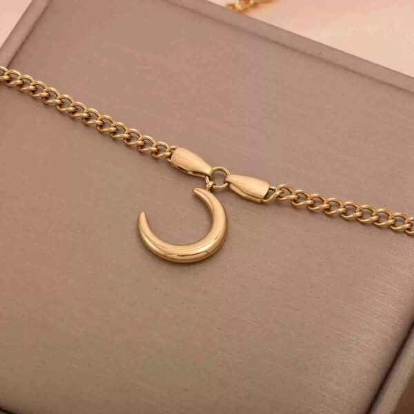 Luna Crescent Titanium Necklace | Gold Moon Pendant Chain
