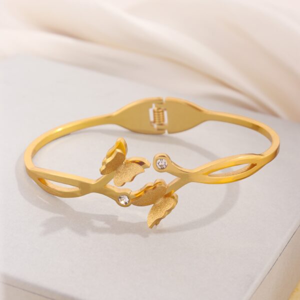 Gold Butterfly Bracelet for Women – Stainless Steel Crystal Open Bangle Jewelry
