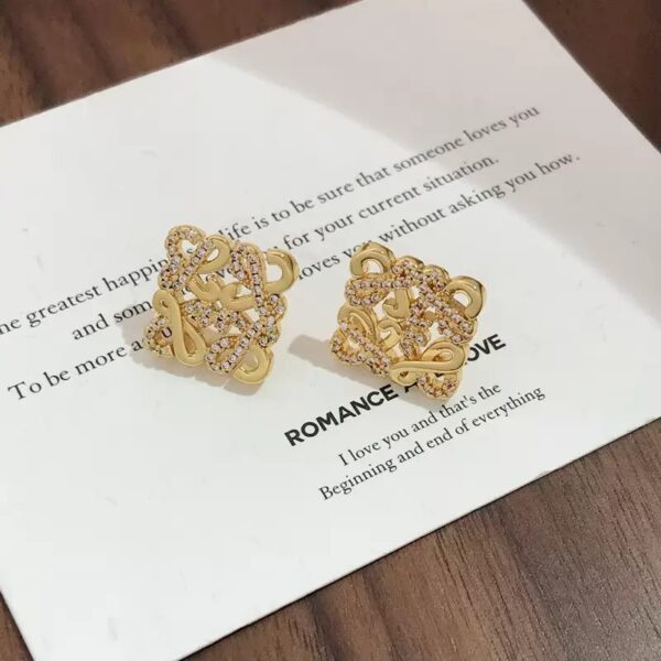 Golden Crystal Lattice Square Earrings