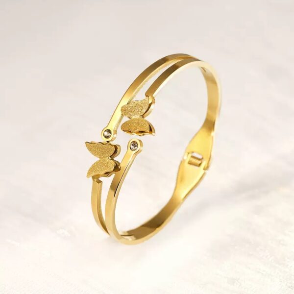 Gold Butterfly Bracelet for Women – Stainless Steel Crystal Open Bangle Jewelry