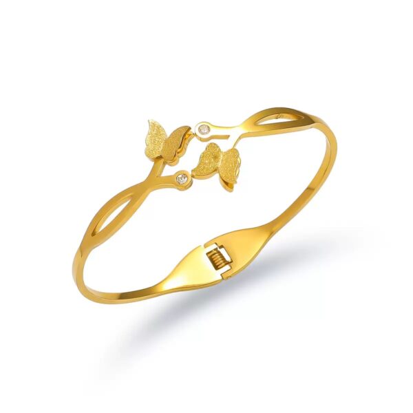 Gold Butterfly Bracelet for Women – Stainless Steel Crystal Open Bangle Jewelry