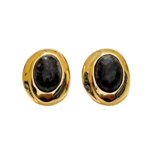 fc7eeb4748d552d2e2a563727b30ae3a Golden Black Stone Oval Stud Earrings