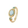 Aqua Halo Adjustable Gold Open Ring