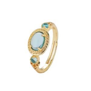 Aqua Halo Adjustable Gold Open Ring