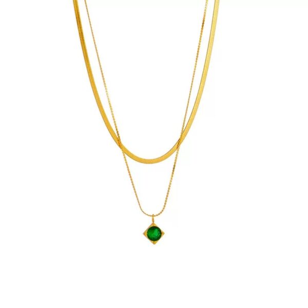 fe06aa56dfada8d5fcf4bc3b1f73a936 Green Square-Cut Crystal Pendant Titanium Steel Necklace