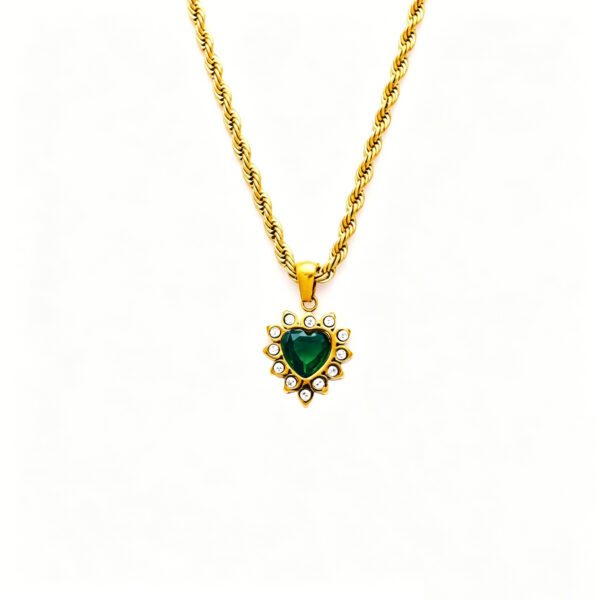 Emerald Heart Titanium Necklace | Vintage Gold Pendant Chain