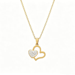 Double Heart Crystal Pendant Necklace
