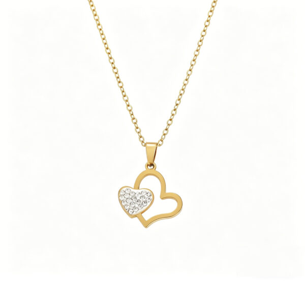 Double Heart Crystal Pendant Necklace