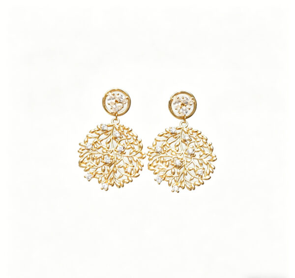 更换图片背景 Golden Leaf Faux Diamond Drop Earrings