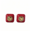 Red Emblem Square Alloy Earrings – Bold Statement Jewelry