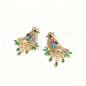 更换图片背景 Golden Crystal Encrusted Bird Earrings