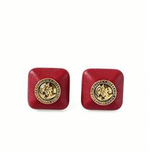 Red Emblem Square Alloy Earrings – Bold Statement Jewelry