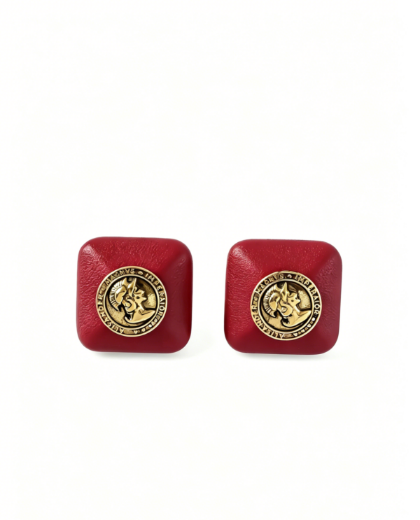 Red Emblem Square Alloy Earrings – Bold Statement Jewelry