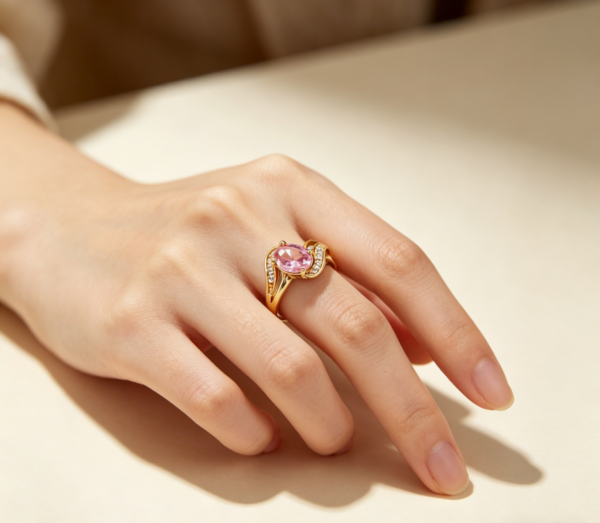 Pink Zircon Adjustable Gold Ring