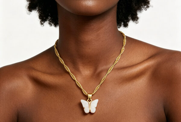 Aurora Butterfly Titanium Necklace | Elegant Gold Pendant Chain