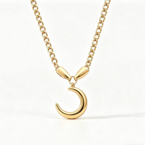 金色蝴蝶装饰细节说明 Luna Crescent Titanium Necklace | Gold Moon Pendant Chain