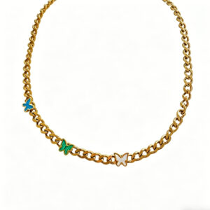 金色蝴蝶装饰细节说明 Butterfly Glow Titanium Chain Necklace | Gold Chunky Link Choker