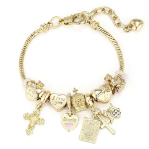 Luxury Gold Heart, Cross, Bible & Crown Adjustable Bracelet