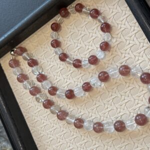 21 Strawberry Quartz & Clear Quartz Necklace & Bracelet Set