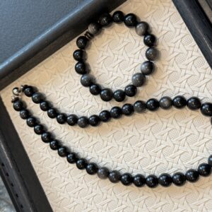 28 Natural Black Obsidian Crystal Bracelet & Necklace Set
