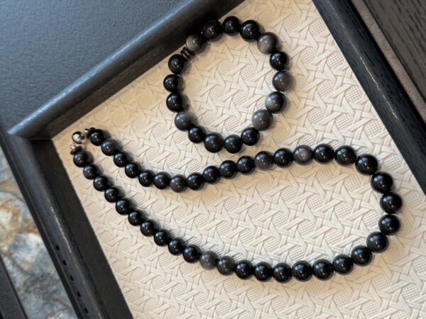 28 Natural Black Obsidian Crystal Bracelet & Necklace Set