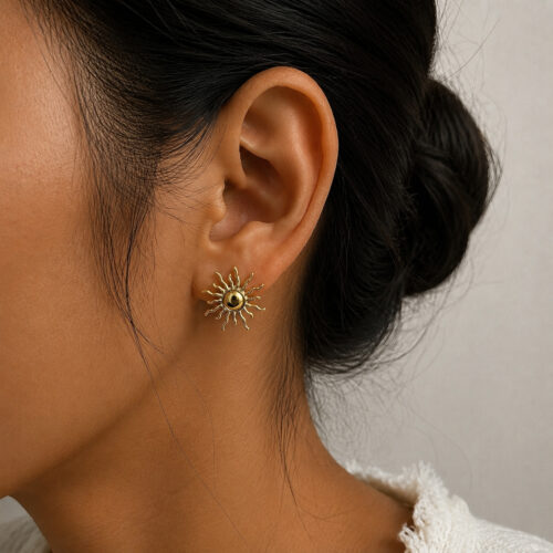 Vintage Sun Turbine Stainless Steel Earrings, Shiny Sunflower Stud Earrings for Women photo review