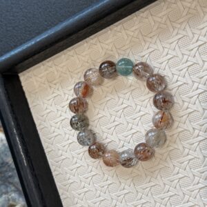 5 Black Super Seven & Green Fluorite Beaded Bracelet