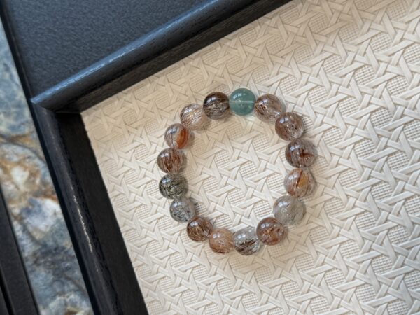 5 Black Super Seven & Green Fluorite Beaded Bracelet