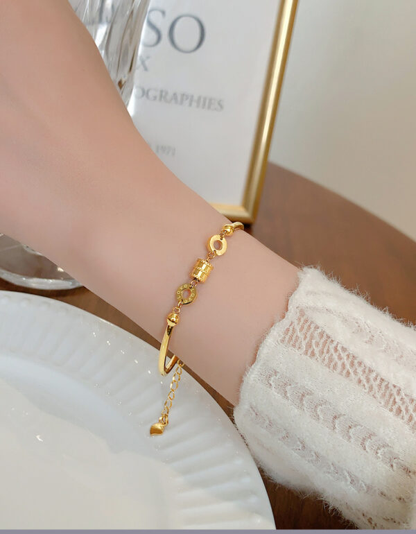 O1CN013Jrc5l1I4lkfZogcw_!!2076130840-0-cib 18K Gold Titanium Steel Slim Waist Bracelet for Women, Fade Resistant Lucky Bead Half Bangle, Elegant Minimalist Fashion Jewelry